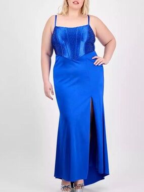 NWT B. Darlin Plus Size Royal Blue Embellished Corset Sleeveless Gown…